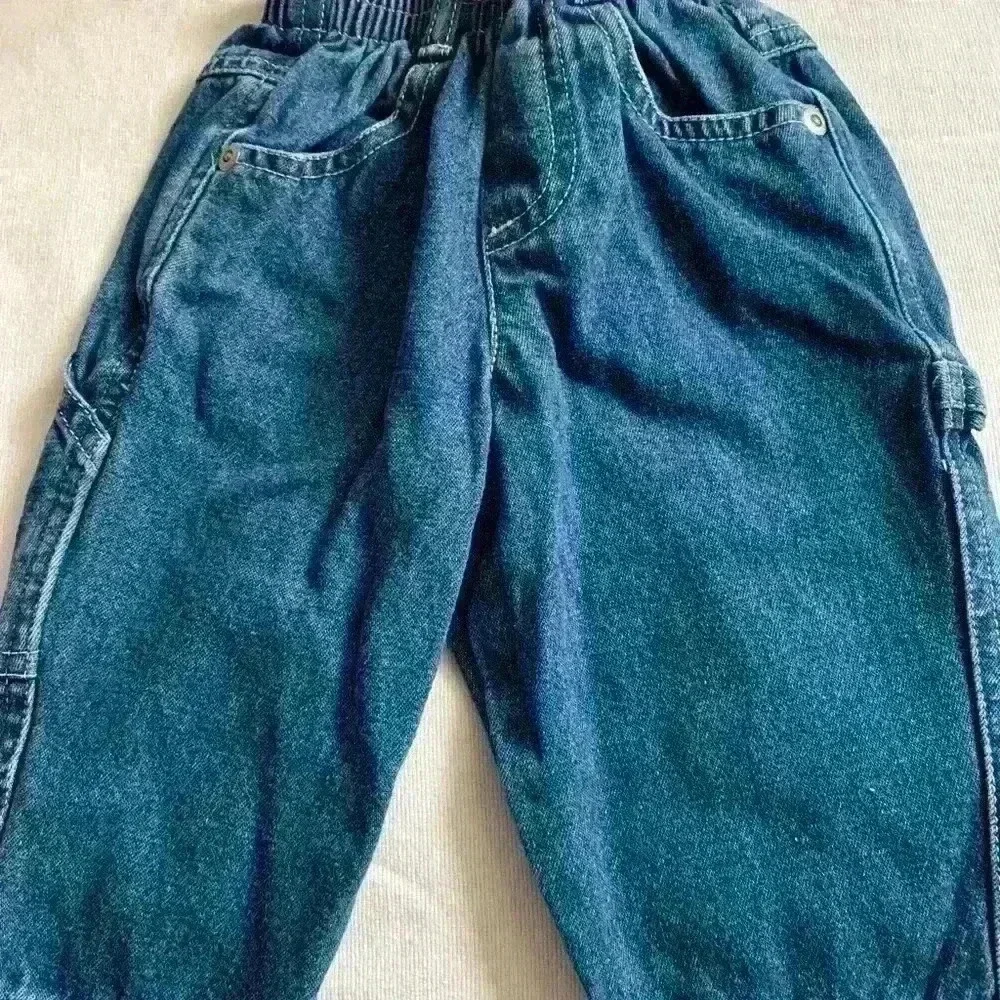 2 pc Cargo Jeans, Elastic Waist & Pink Floral Embroidered Gingham Pants